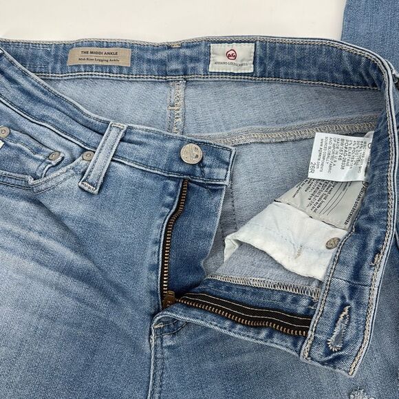 AG The MIDI Ankle Mid-Rise Cropped Jegging Distressed Stretch Jeans Faded Blue 2 - Picture 3 of 10